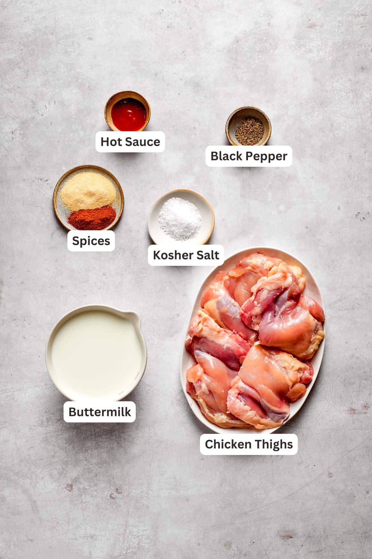 Ingredients for fried chicken are text-labeled.