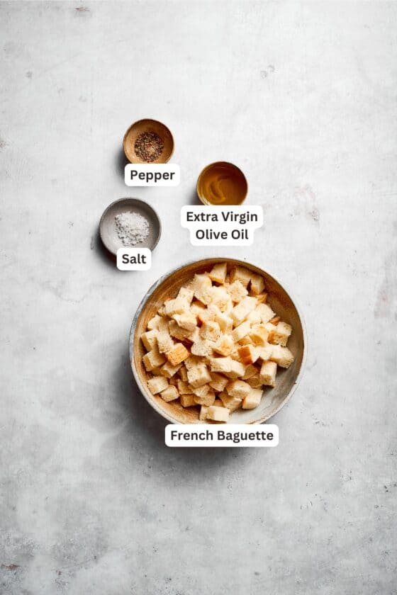 Homemade crouton ingredients are labeled.