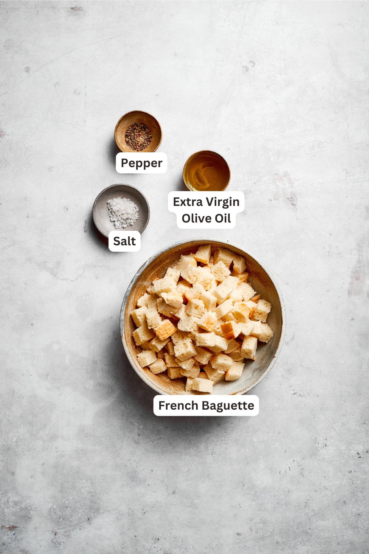Homemade crouton ingredients are labeled.