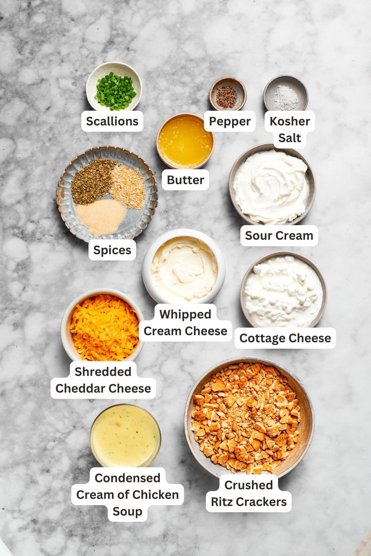 Filling ingredients for million dollar chicken casserole.