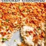 An image of a million dollar chicken casserole with text overlay of the recipe's title.