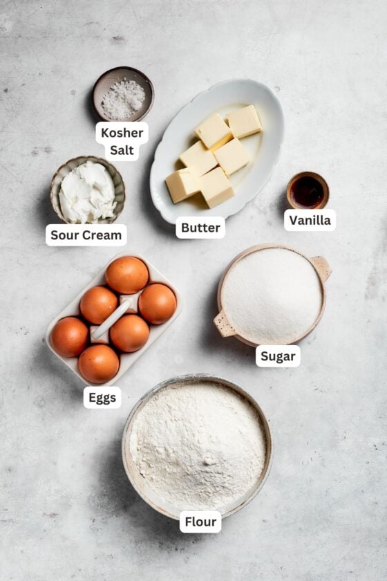 Ingredients for sock it to me cake are text-labeled.