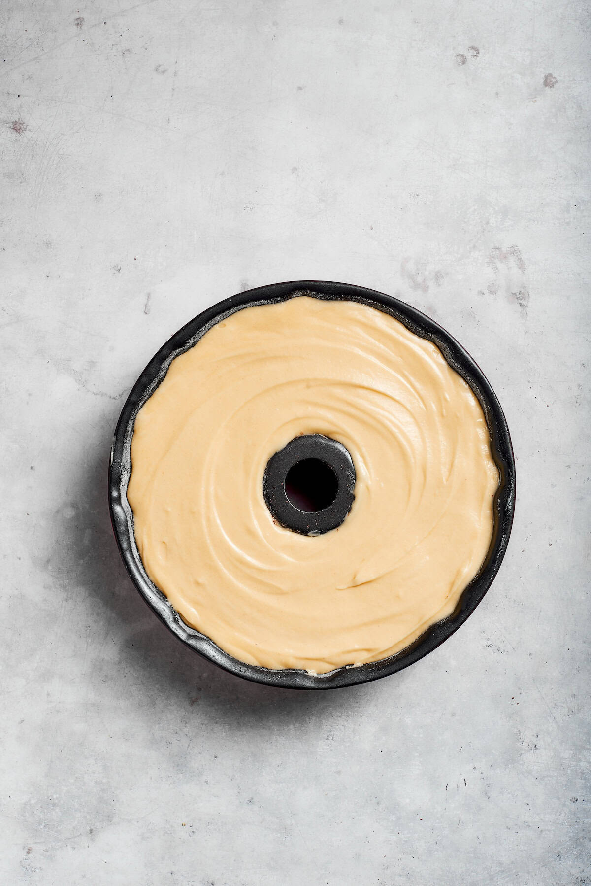 Sock it to me cake batter in a bundt pan.