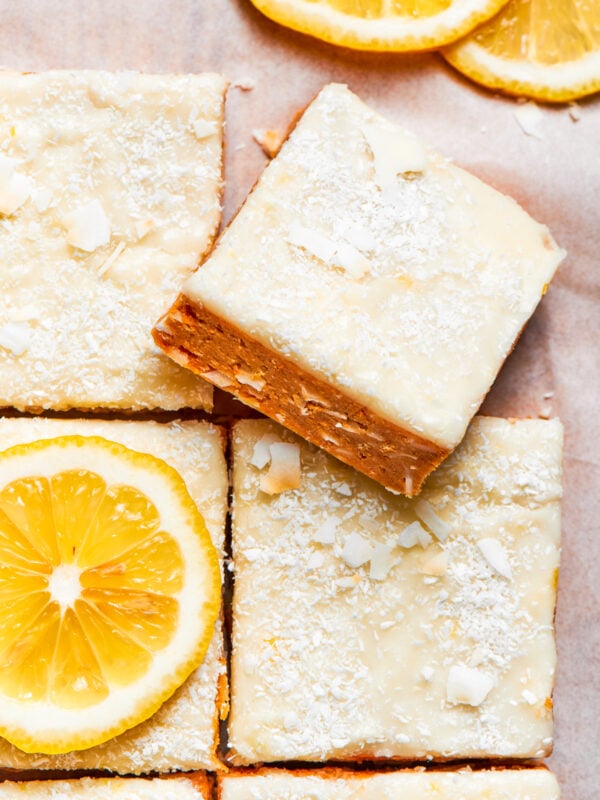 A square of lemon slice on top of other lemon slices.