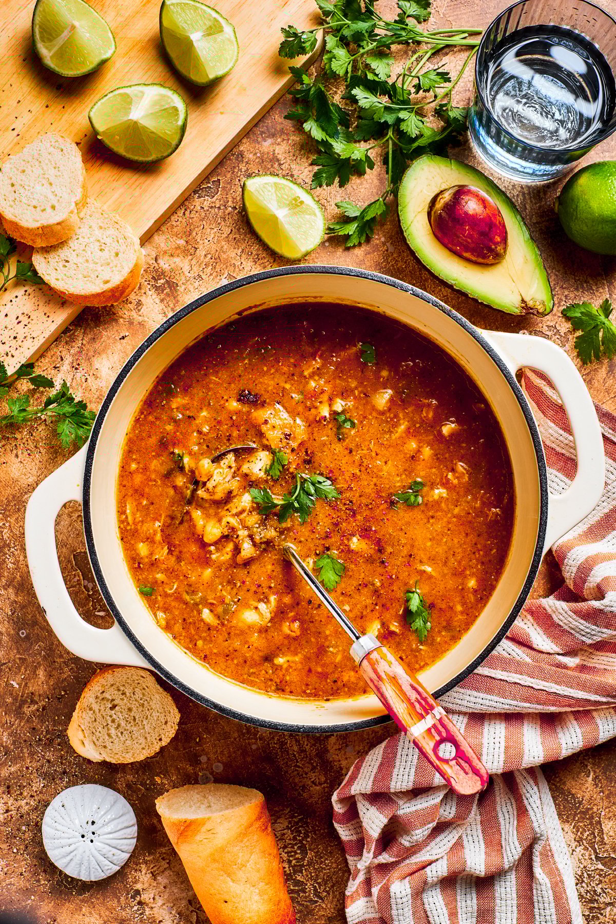 A pot of spicy chicken soup.