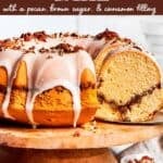 Text overlay on a photo of a sock it to me cake with a slice pulled out to show the filling.